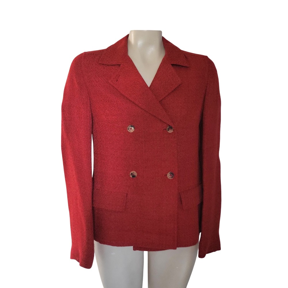 JAEGER Red Textured Double Breasted Blazer‎ Jacket 4 officecore designer luxury